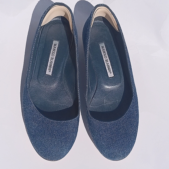 Manolo Blahnik TERE Jeans Denim Round Toe Ballet Flats Size 7 - Picture 2 of 10